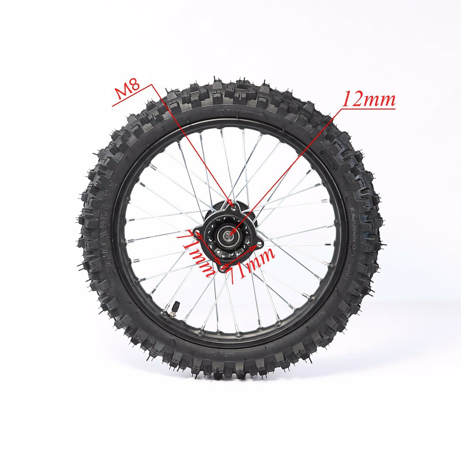 12mm 14-inch front wheel with 60/100-14 tire and rim suitable for Taodao SSR 125cc/110cc pit cross-country bike.