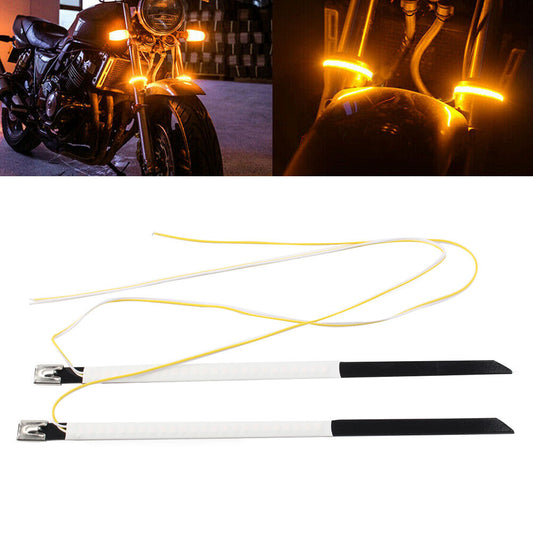 Bike Fork Turn Signal LED Indicators Blinkers Light Strips Amber 2PCs Motorcycle