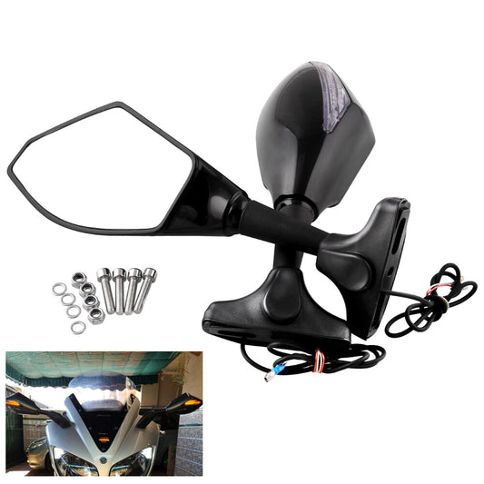 2X Black LED Turn Signal Integrated Mirrors for Yamaha YZF R1 R6 FZ1 FZ6 600R R3 Q