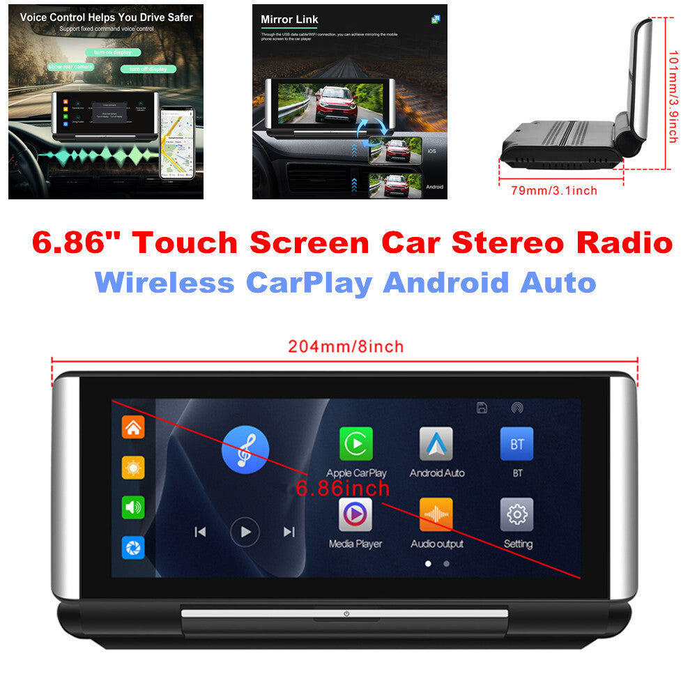 6.86-inch touchscreen car stereo radio with CarPlay, Android Auto GPS navigation 7-32V- n