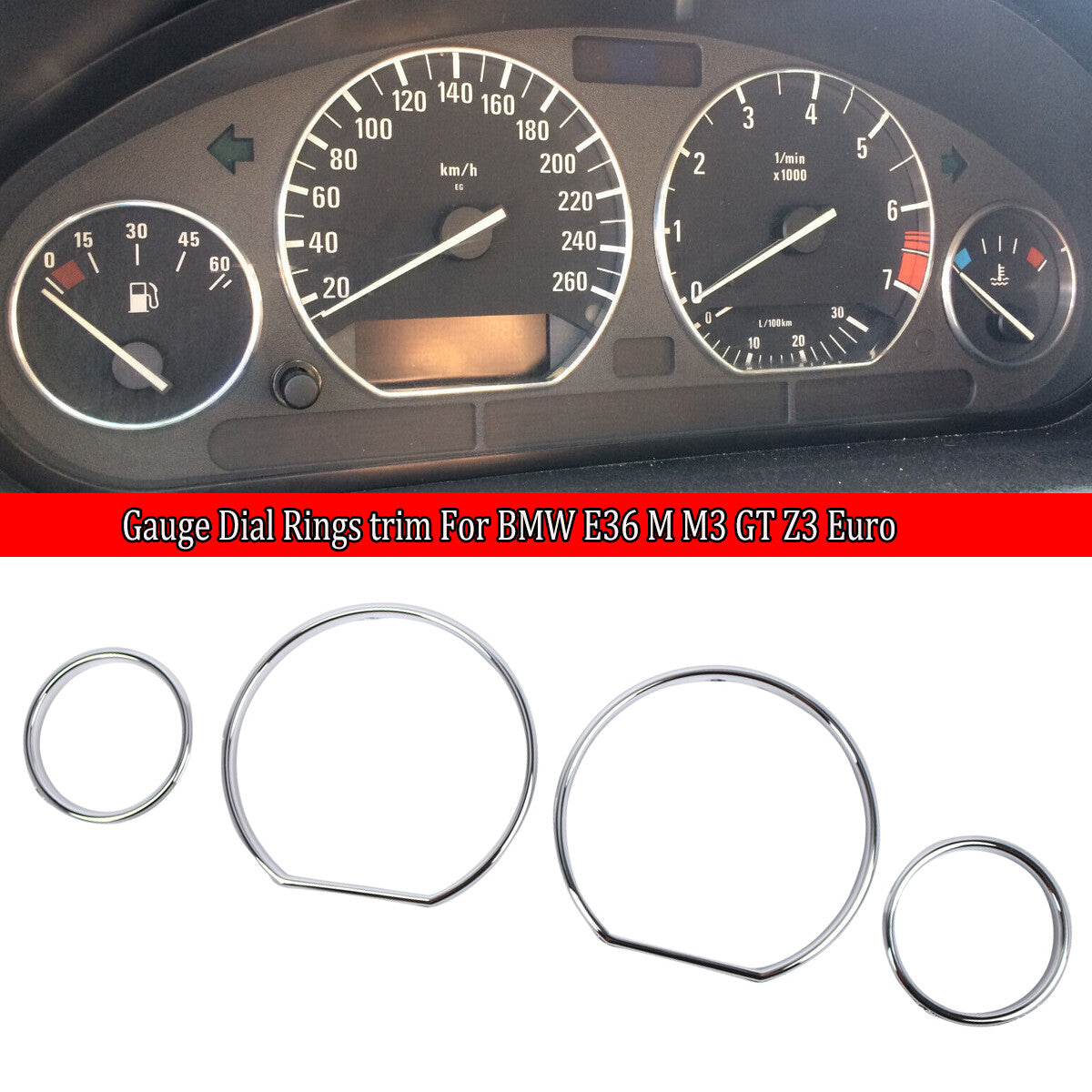 Chrome dashboard trim ring speedometer cluster panel for BMW E36 M3 GT Z3