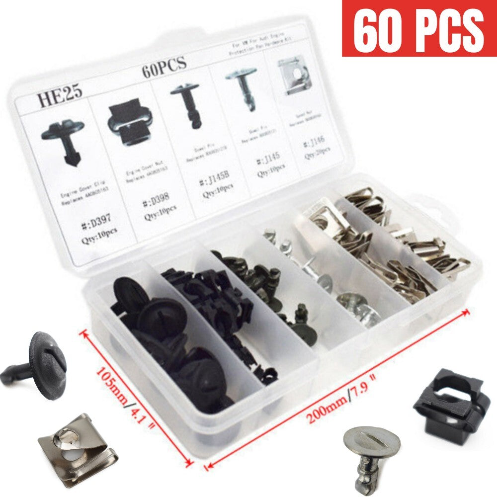 US Stock 60x Automotive Engine Protector Disc Hardware Kit Pin Clip Nut Universal Trim - n