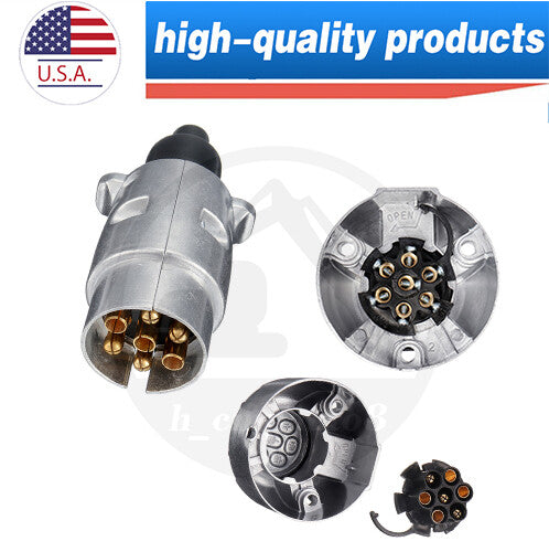 7-Pin round metal 2 in 1 Plug US for Trailer  Camper Electric car Parts