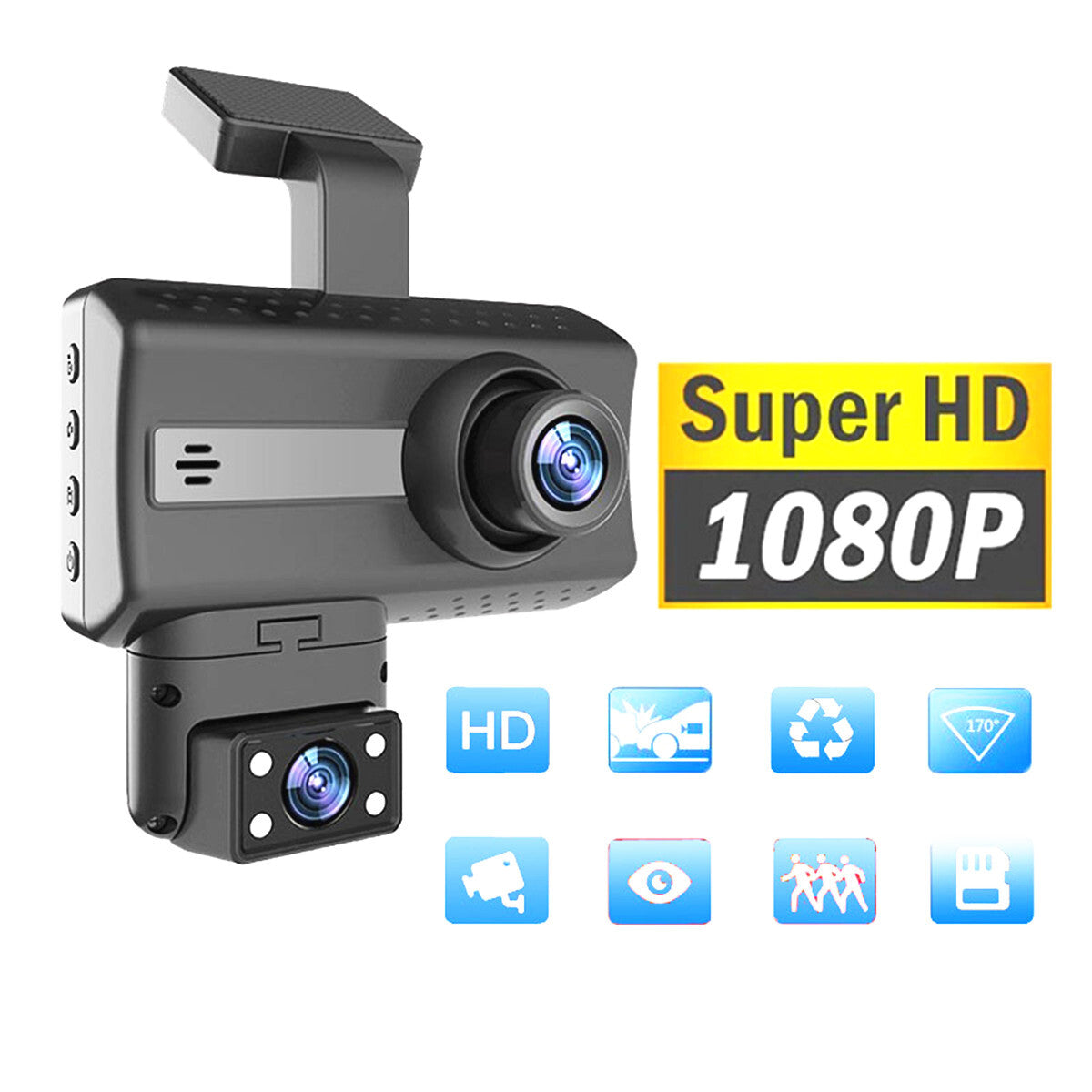 Dash Cam Dual Lens 1080P Ultra HD Audio Recording Car Camera DVR with Built-in Night Vision WDR