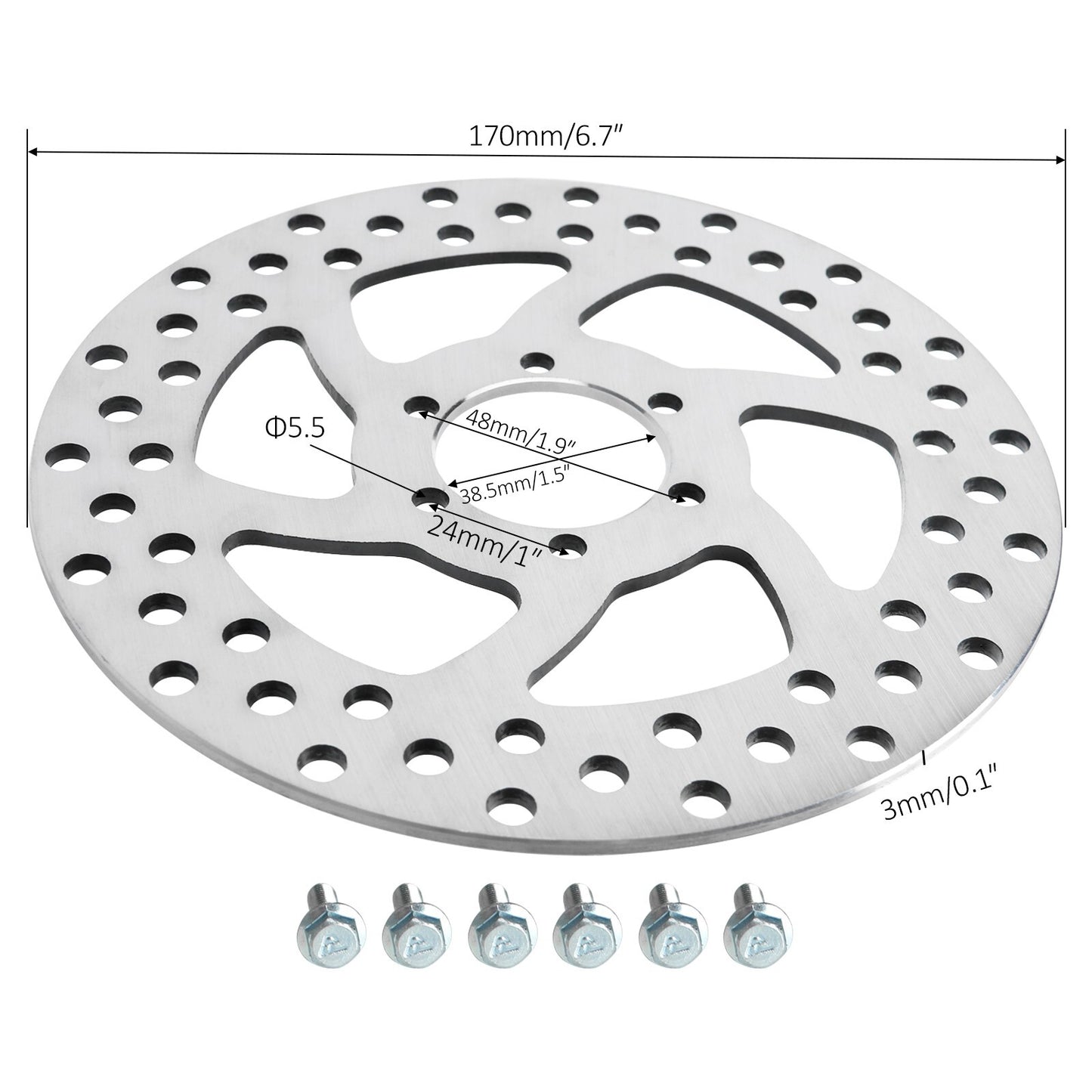 Front hydraulic disc brake caliper rotor suitable for scooters, for mini off-road bikes, bicycles, and all-terrain vehicles.