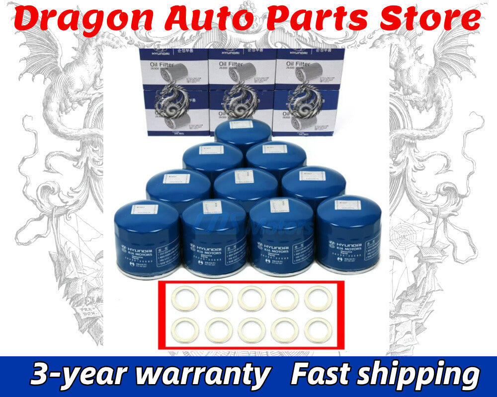 HOT NEW Engine Oil Filters&Washers 10PACK FIT for Hyundai for Kia 26300-35505 Q