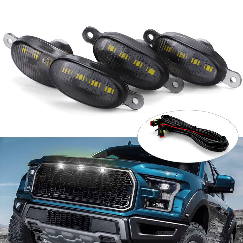 4x White LED Front Upper Grille Running Lights Smoked Lens for Ford F150