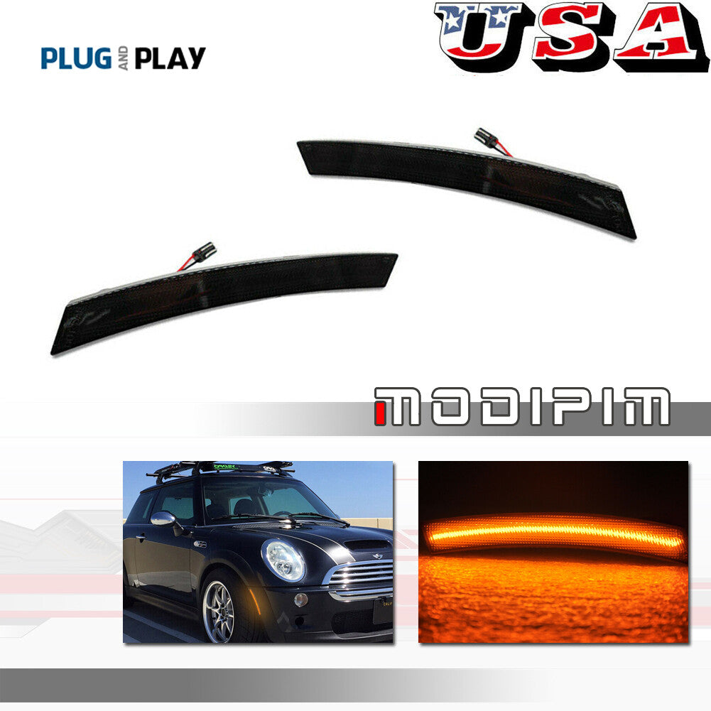 2 Smoked Front Amber LED Side Marker Lights for Mini Cooper R50 R52 R53 02-08- v