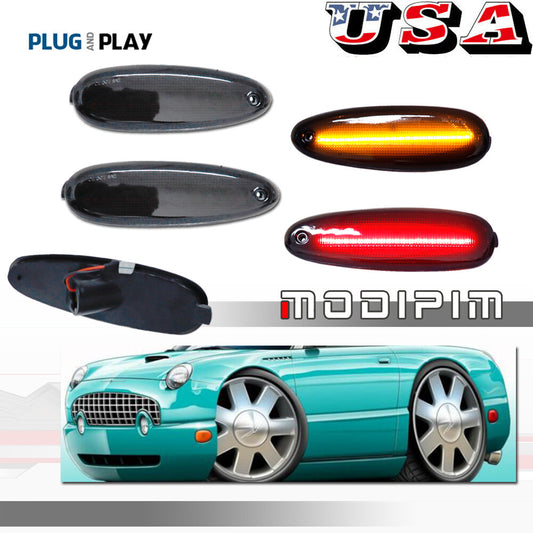 For 2002 - 05 for Thunderbird Smoked Lens LED Side Marker Light Front and Rear Kit - v