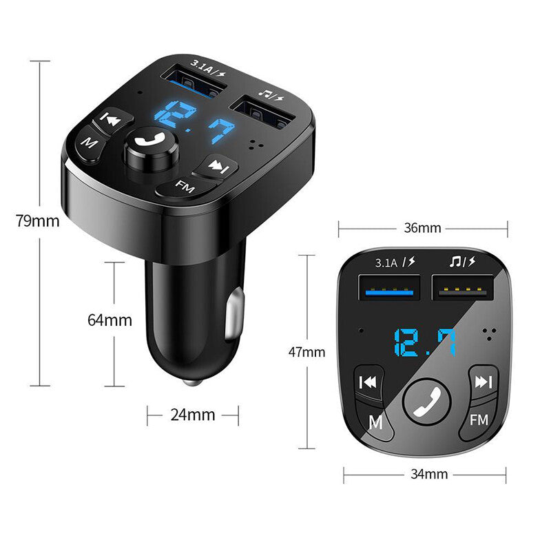 Car Bluetooth FM Transmitter Radio MP3 Wireless Adapter Kit with 2 USB Chargers - n