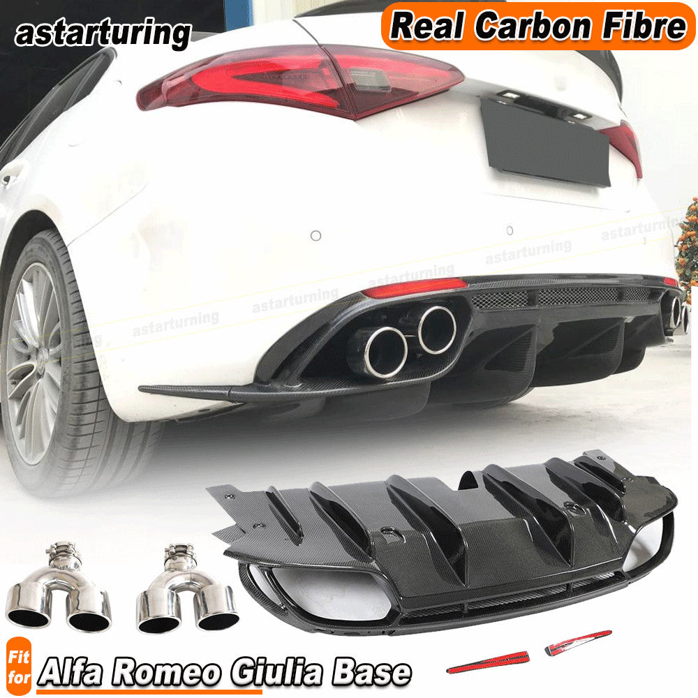 for Alfa Romeo Giulia Base 952 2017-20 REAL Carbon Rear Bumper Diffuser Spoiler