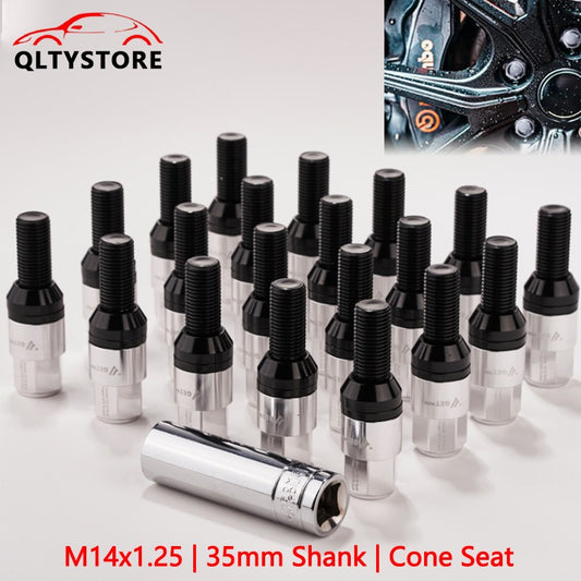 20x M14x1.25 Wheel Lug Bolt35mm Shank Cone for Seat Stud for Most Aftermarket Silver Q