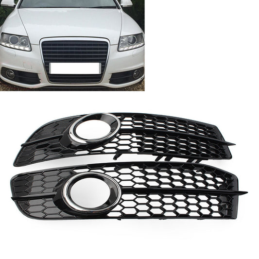 2x Bumper Honeycomb Fog Light Grille Cover for Audi A6 C6 Facelifted
