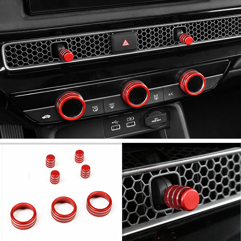 Car Dashboard Console Knob Red Trim Cover 7pcs for Honda for Civic 2022 2023 v