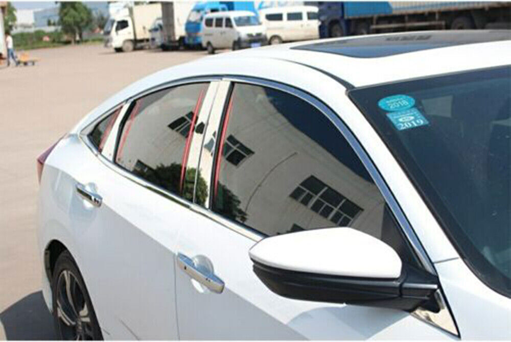 6PCS Chrome Steel Door Pillar Posts Trim Cover Kit for Honda for Civic Sedan 2019-21