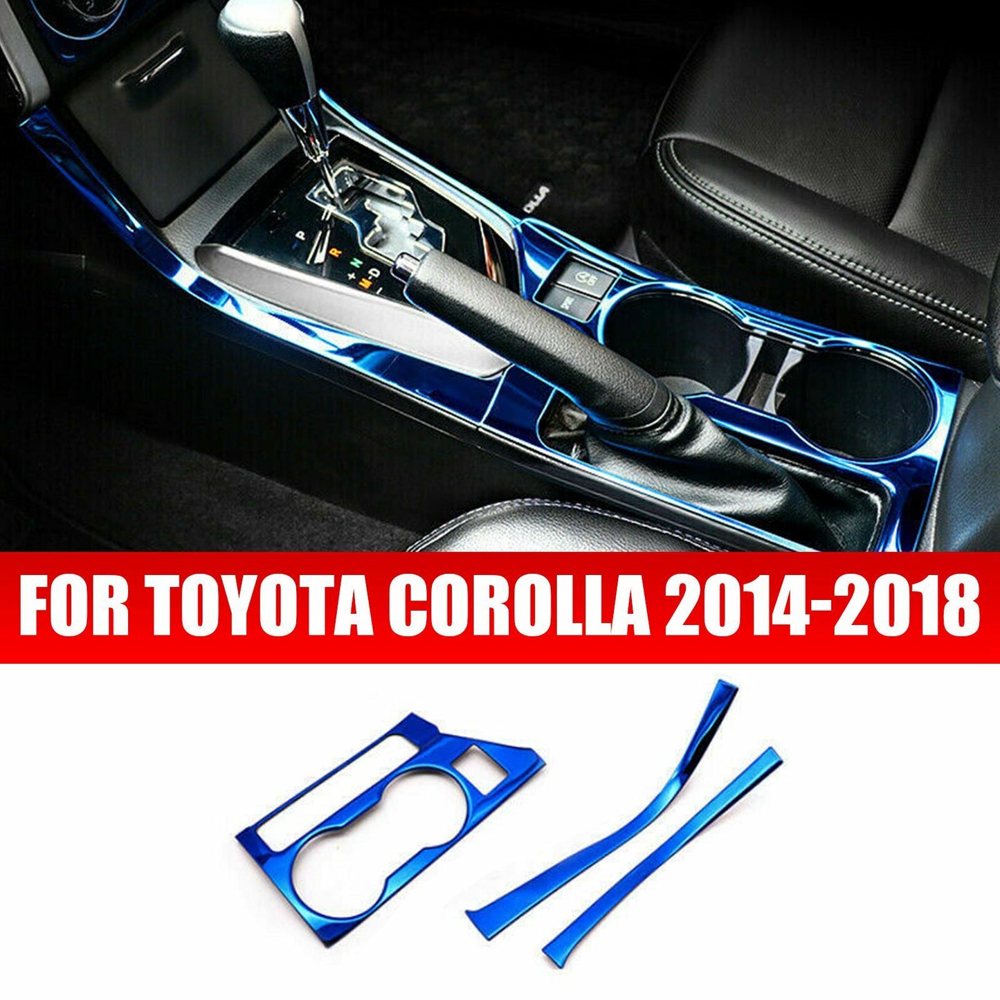 Blue titanium Inner Gear shift panel Water cups trim Fit for Toyota for Corolla 14-18 AT