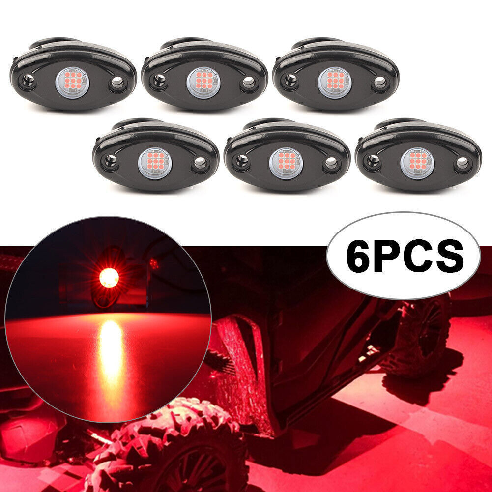 6X LED Rock Light Red 9W High Power Car Pickup Under Body Trail Rig Truck