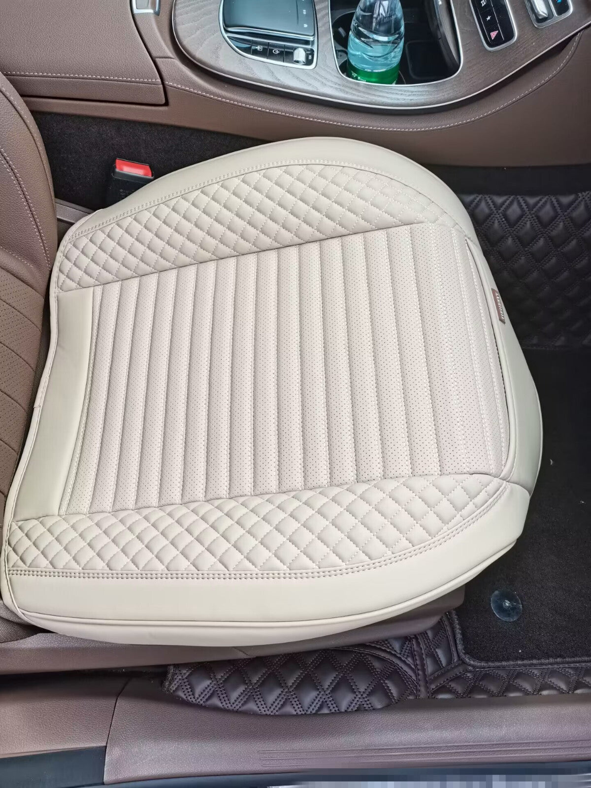 Full Surround for Seat Cover Cushion Pad Car Front Mat Anti-Slip PU Leather Beige Q