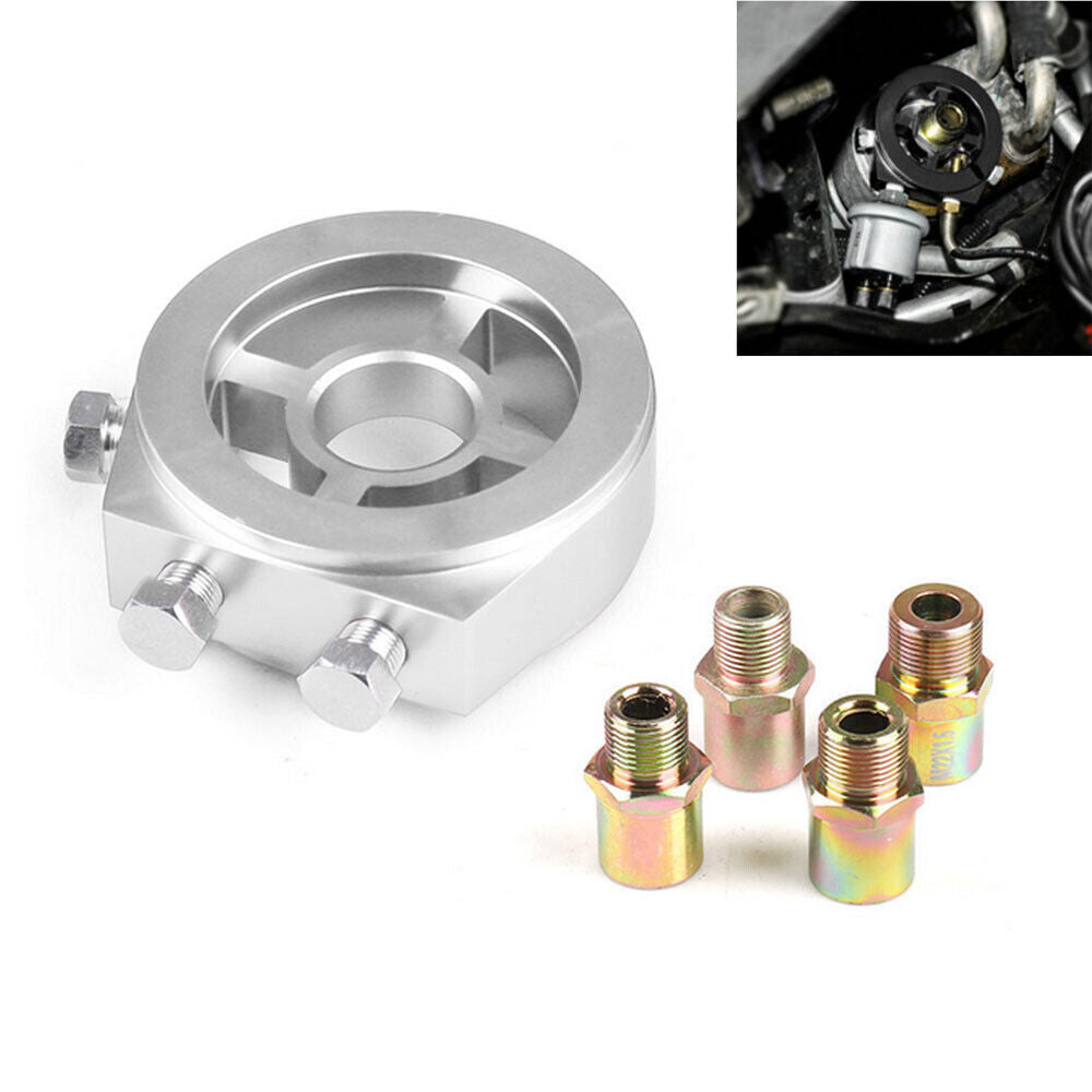 Car Oil Filter Temp Pressure Cooler Gauge Sandwich Plate Adapter Sensor Silver Q