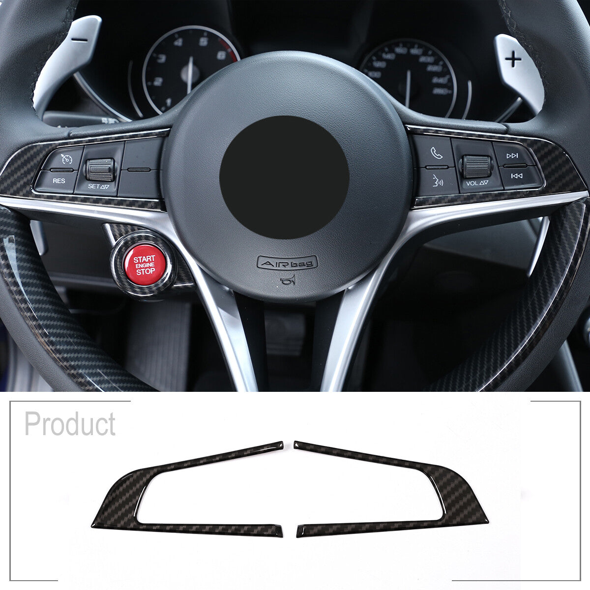 Carbon fiber style steering wheel cover for Alfa Romeo Giulia for Stelvio 2016-2019 Q