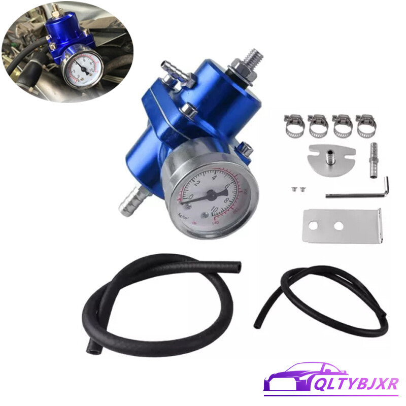 Adjustable Fuel Pressure Regulator Gauge Fitting Kit Blue Aluminum Universal