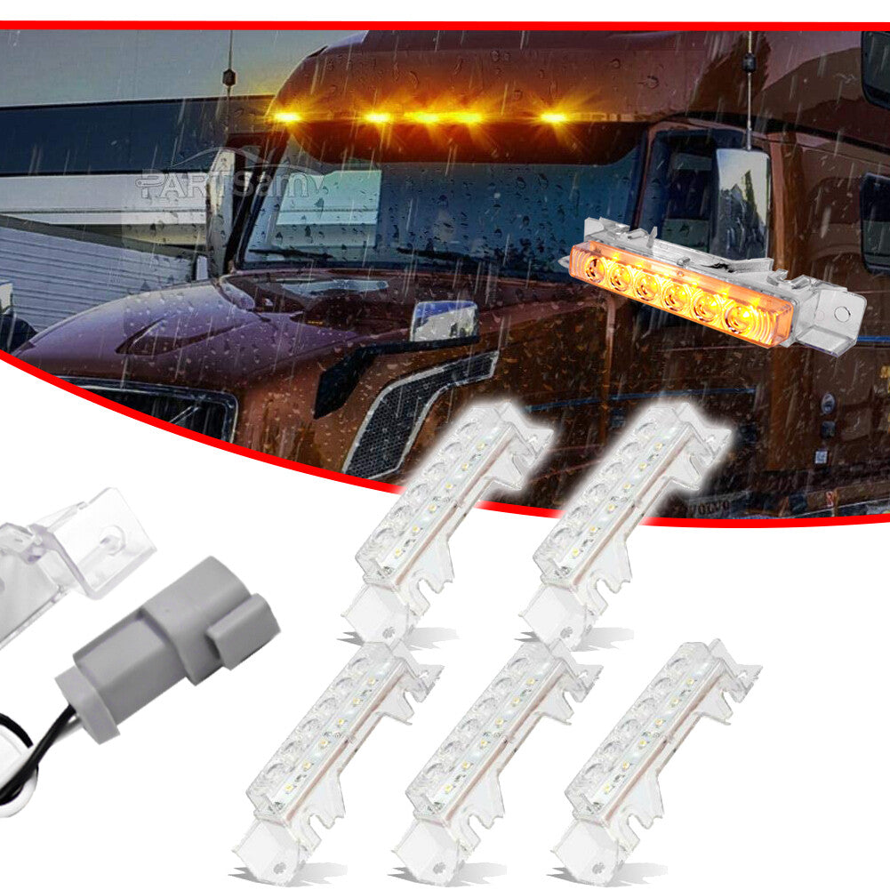 Pack Clear Amber LED Cab Roof Marker Lights for 2003+ for Volvo VNL Trucks - v