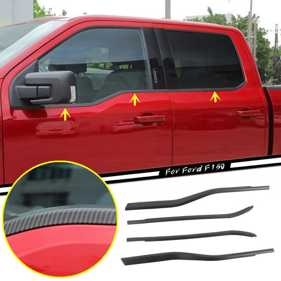 For 2021-2023 for Ford F150 F-150 Carbon Fiber ABS Window Lower Strips Cover Trims