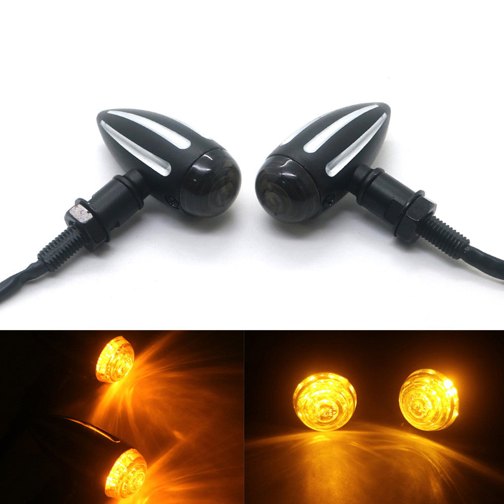 2X Bullet LED Black CNC Edge Cut Turn Signal Light for Harley Cafe Racer Custom Q