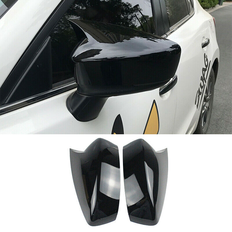 for Mazda 3 Axela 2014-2016 Glossy Black OX Horn Rearview Side Mirror Cover Trim
