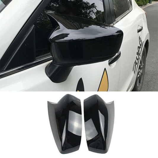 for Mazda 3 Axela 2014-2016 Glossy Black OX Horn Rearview Side Mirror Cover Trim
