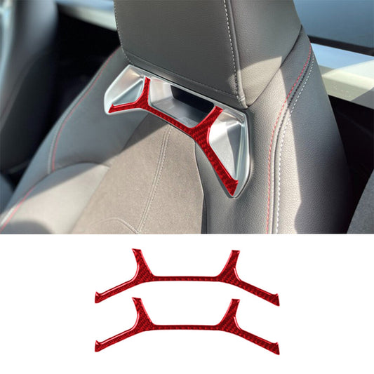 2Pcs Red Carbon Fiber for Seat Head Cover Trim Strip for Toyota Supra A90 2019-2022