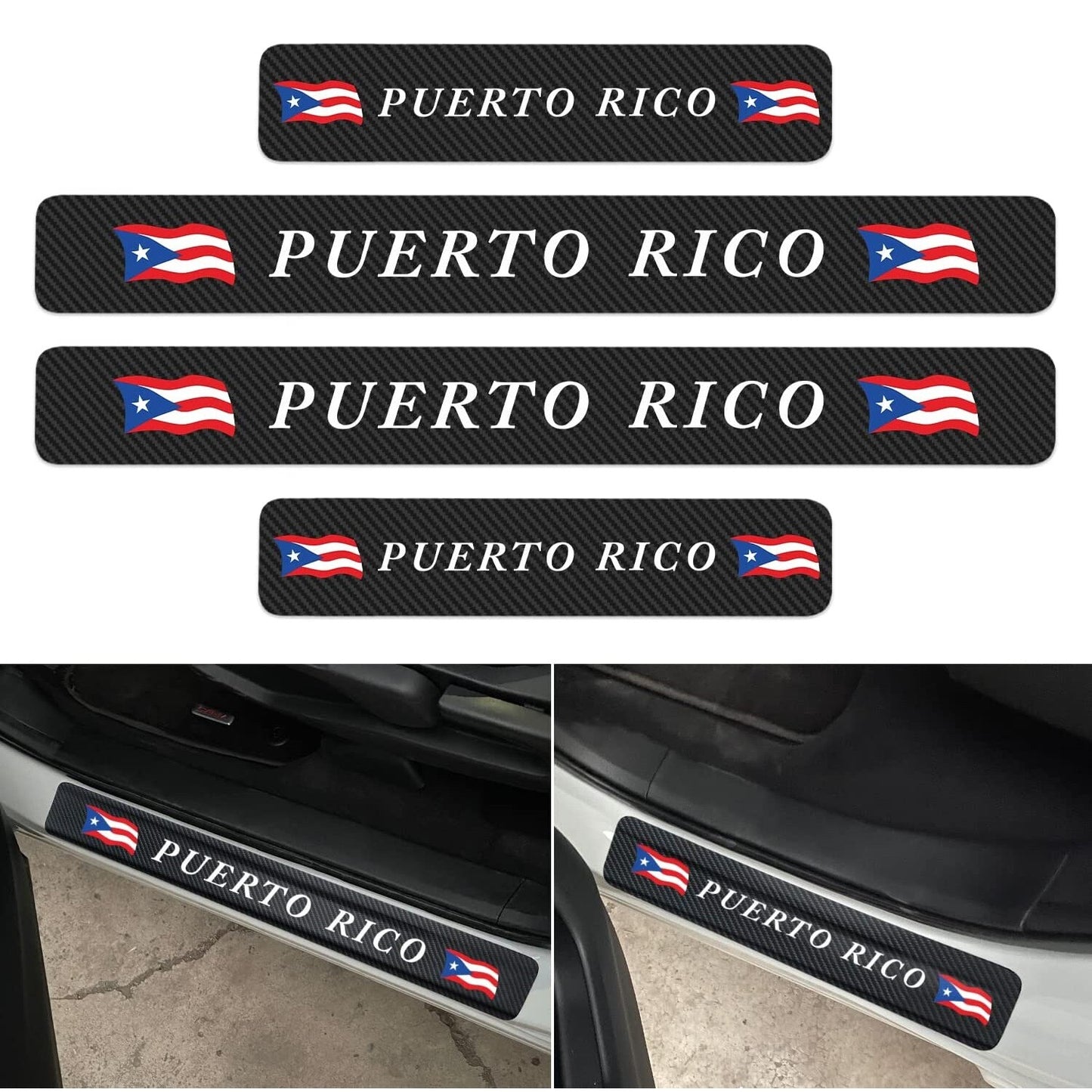 4-Piece Puerto Rican Flag Carbon Fiber Car SUV Door and Window Protective Sticker Accessories - n