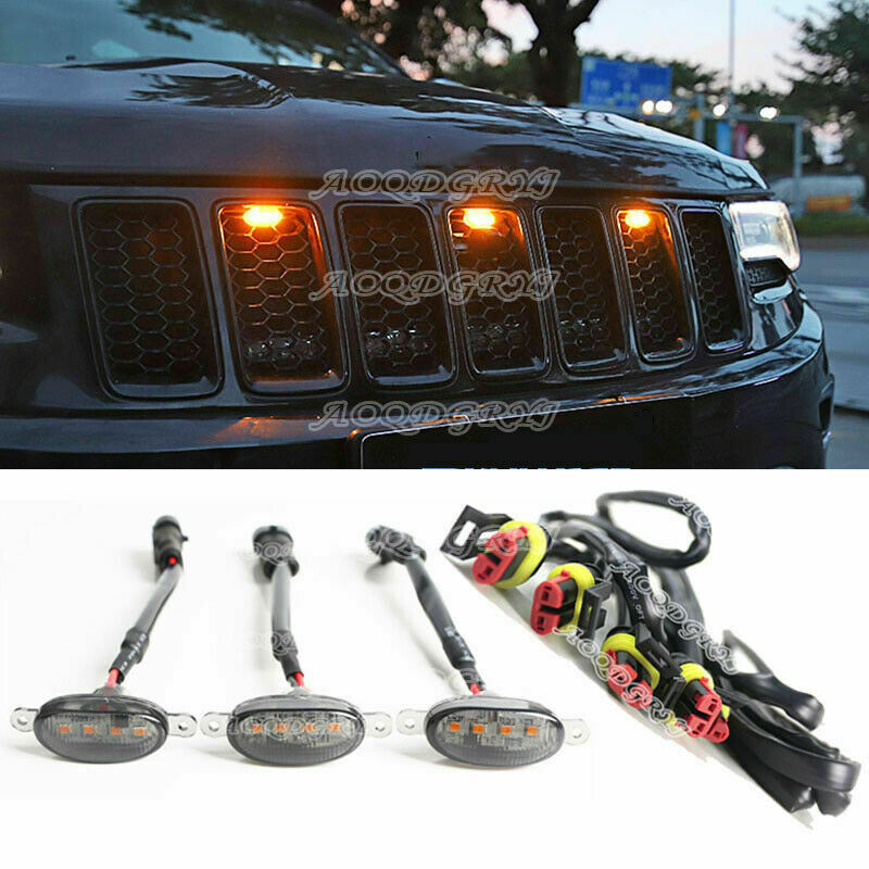 for Jeep Grand Cherokee 2011-2021 Smoked Amber LED Front Grille Running Lights