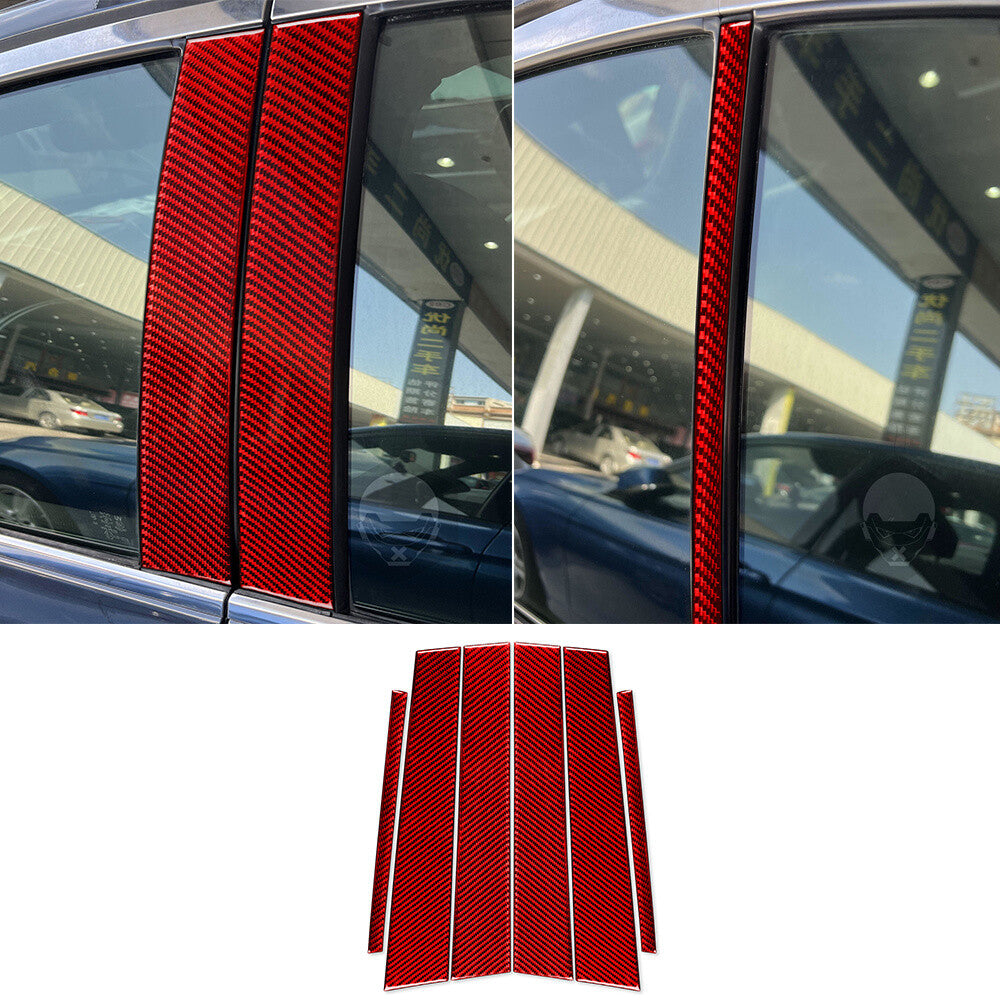 6¡ÁRed Carbon Fiber Door Window Pillar Post Trim for Infiniti G37 Sedan 2007-2013