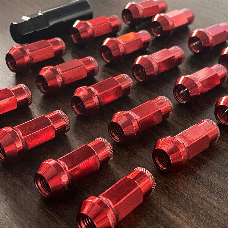 20pcs M12x1.5 Lug Nuts 48mm Steel Open End Wheel Nuts Bolts w/ Socket Key Red Q