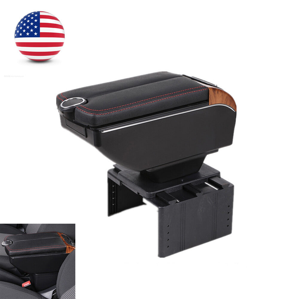 Black armrest box, double-layer car interior storage center console, 7 USB ashtray - n