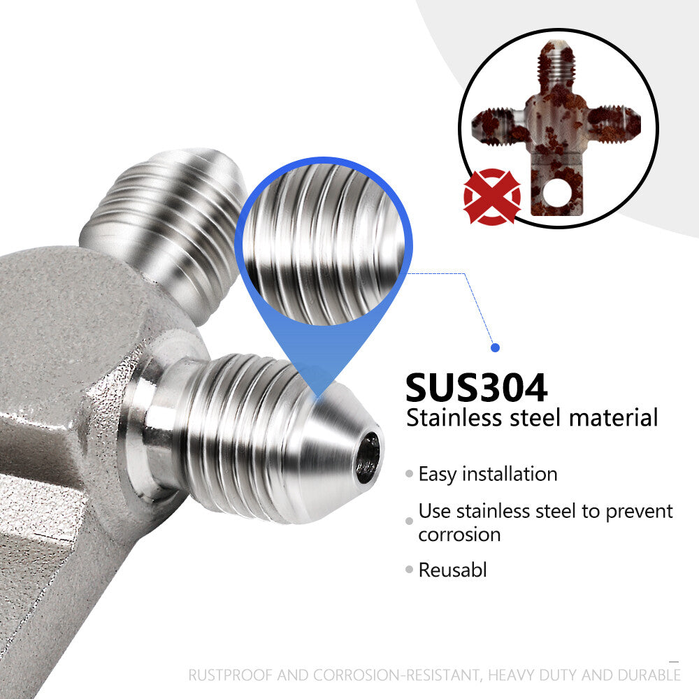 3AN AN3 Thread Stainless Steel 3-Way T-Piece Male Brake Hose Fitting Tee Adapter Q