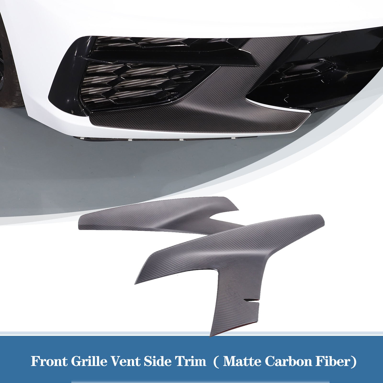 Matte carbon fiber front grille ventilator side trim frame for Corvette C8 20-24