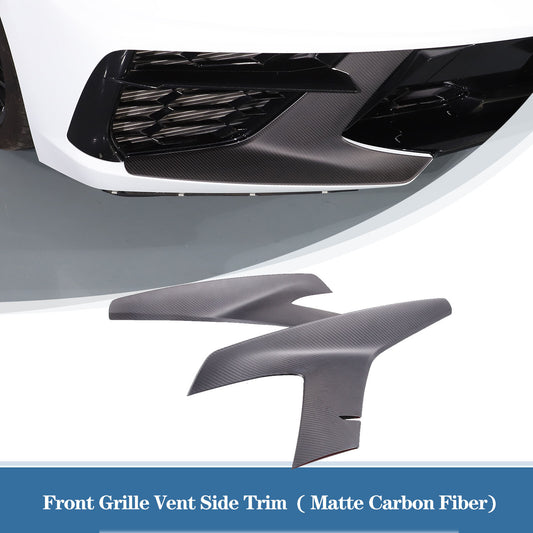 Matte carbon fiber front grille ventilator side trim frame for Corvette C8 20-24