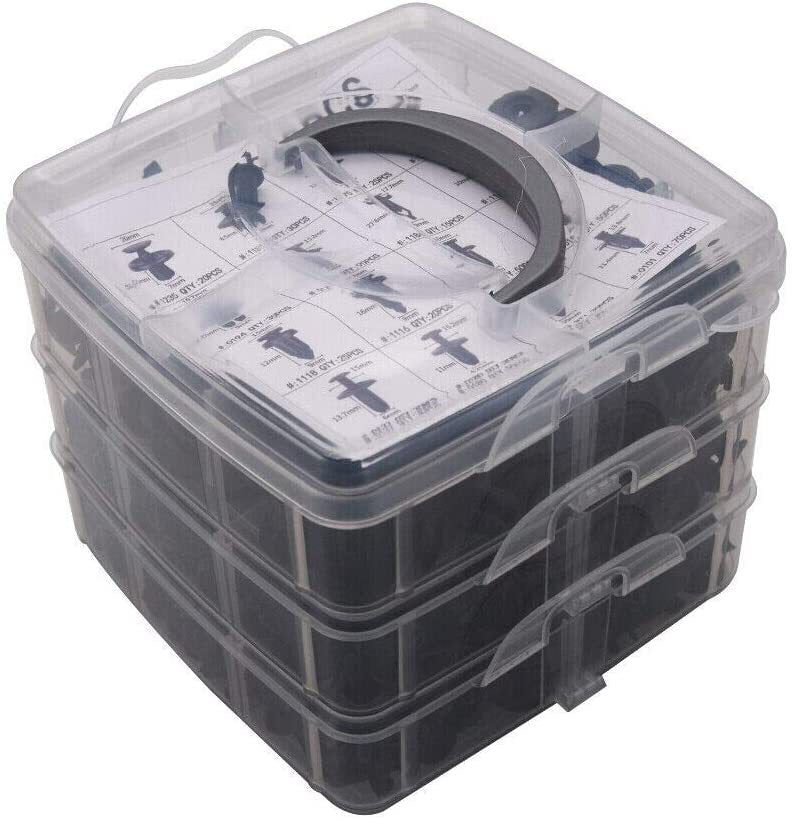 680-piece pack of automotive fastener clips, automatic fastener pushers, decorative clips, rivet pins, bumper clips