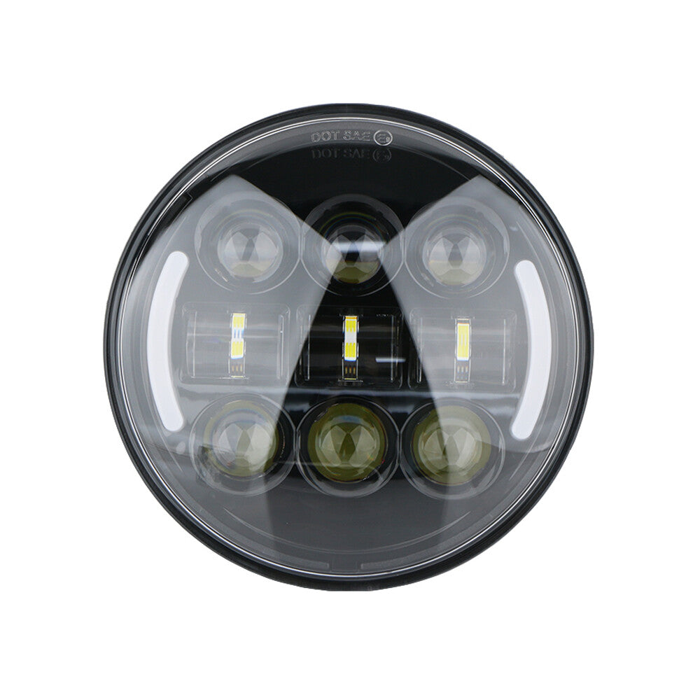 5.75-inch 5-3/4-inch round LED headlights with high and low beam DRLs suitable for Harley Sportster black.