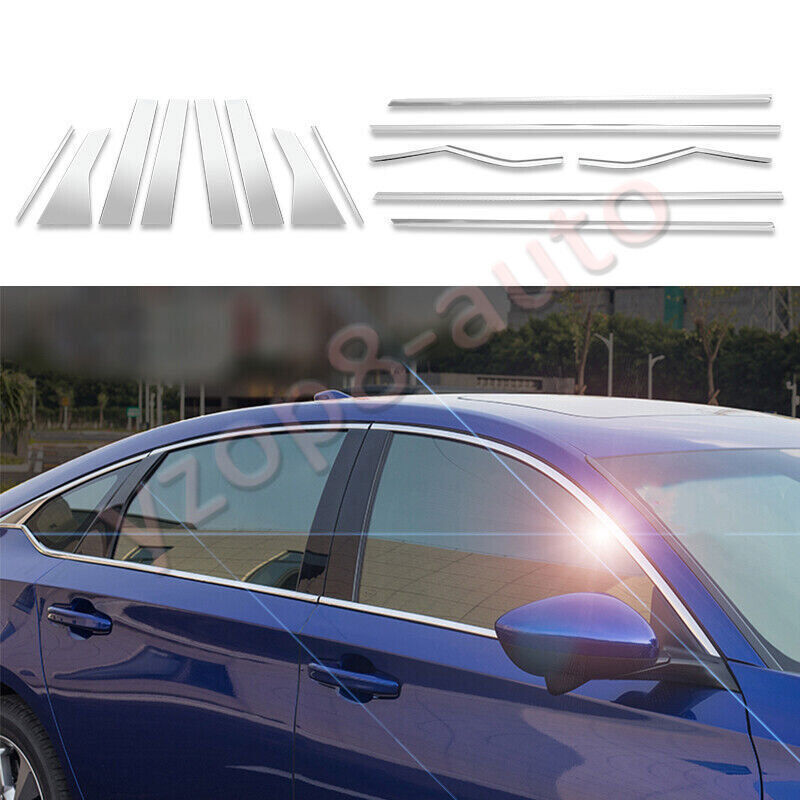 14x for Honda Accord 2018-2022 Steel Chrome Window Strip Pillar Cover Trim Set