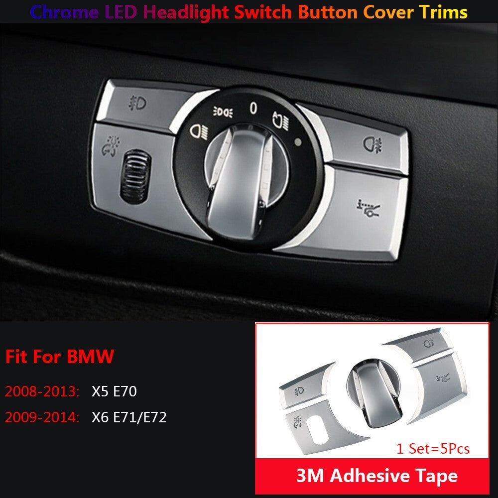 for BMW X5 X6 E70 E71 E72 Car Interior LED Headlight Button Cover Stickers