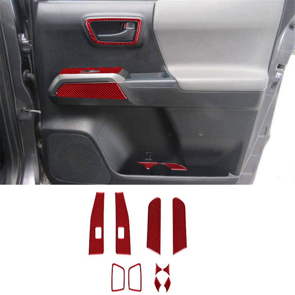 10x for Toyota Tacoma Carbon Fiber Interior Rear Door Panel Cover Trim 16-21 Red