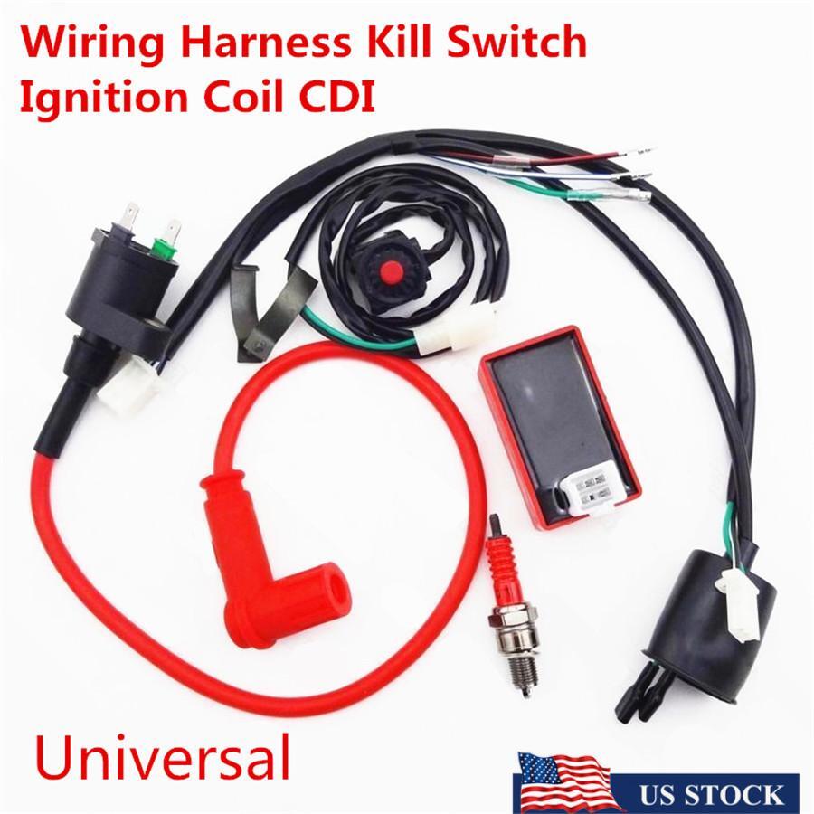 Dirt Pit Bike Wiring Harness Kill Switch Ignition Coil CDI Set 50 70 90 150cc Q