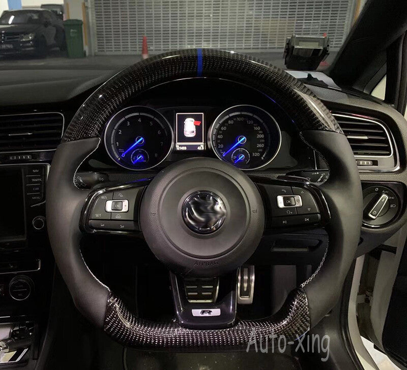 100%Real Carbon Fiber Flat Steering Wheel for VW for Golf MK7 GTI R Scirocco 2015+