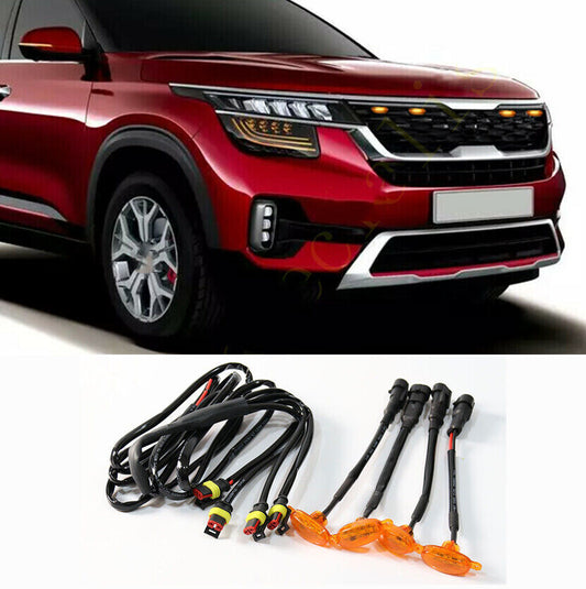 4X for Kia Seltos 2020-2021 Front Grille LED Amber Light Style Grill Trim