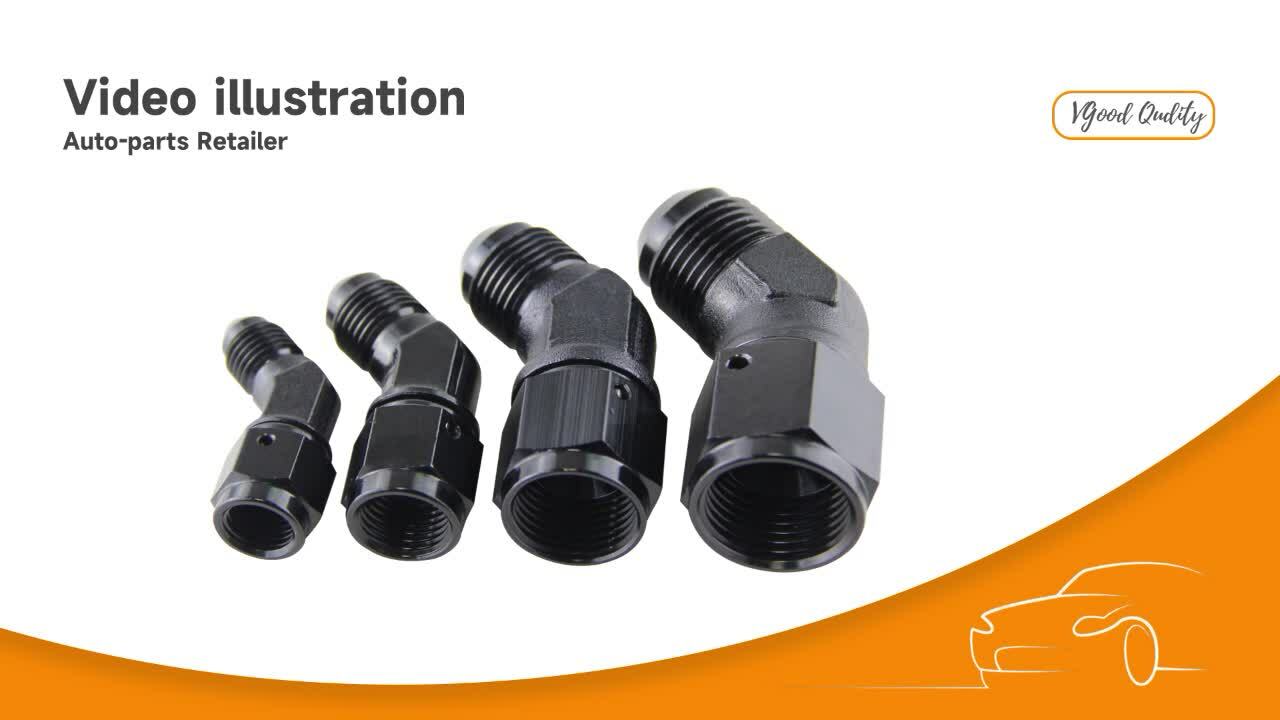 2PCS AN6 Female to 6AN Male 45 Degree Flare Swivel Hose Fitting Adapter Black