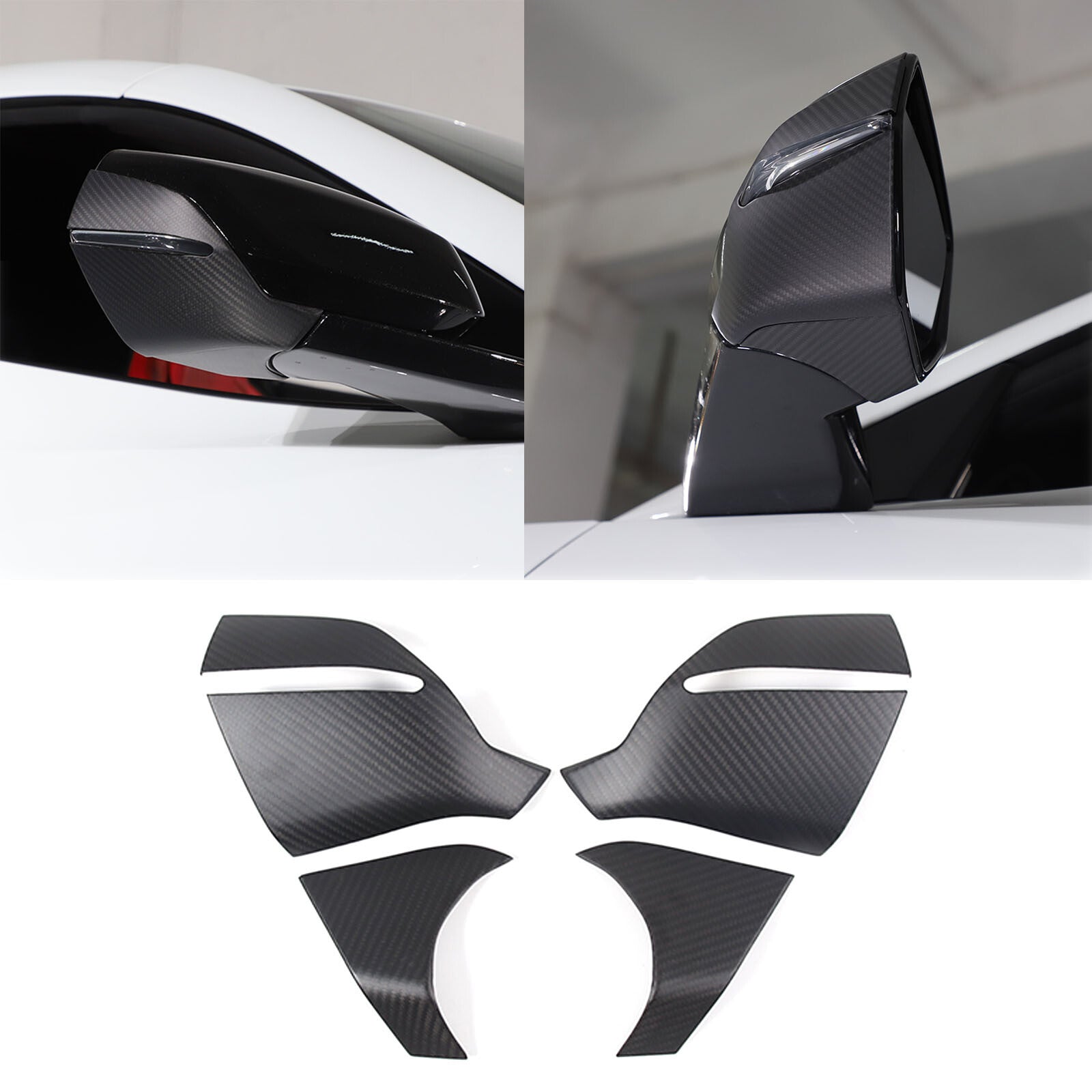 Matte carbon fiber side mirror base cover trim for Corvette C8 Z51 Z06