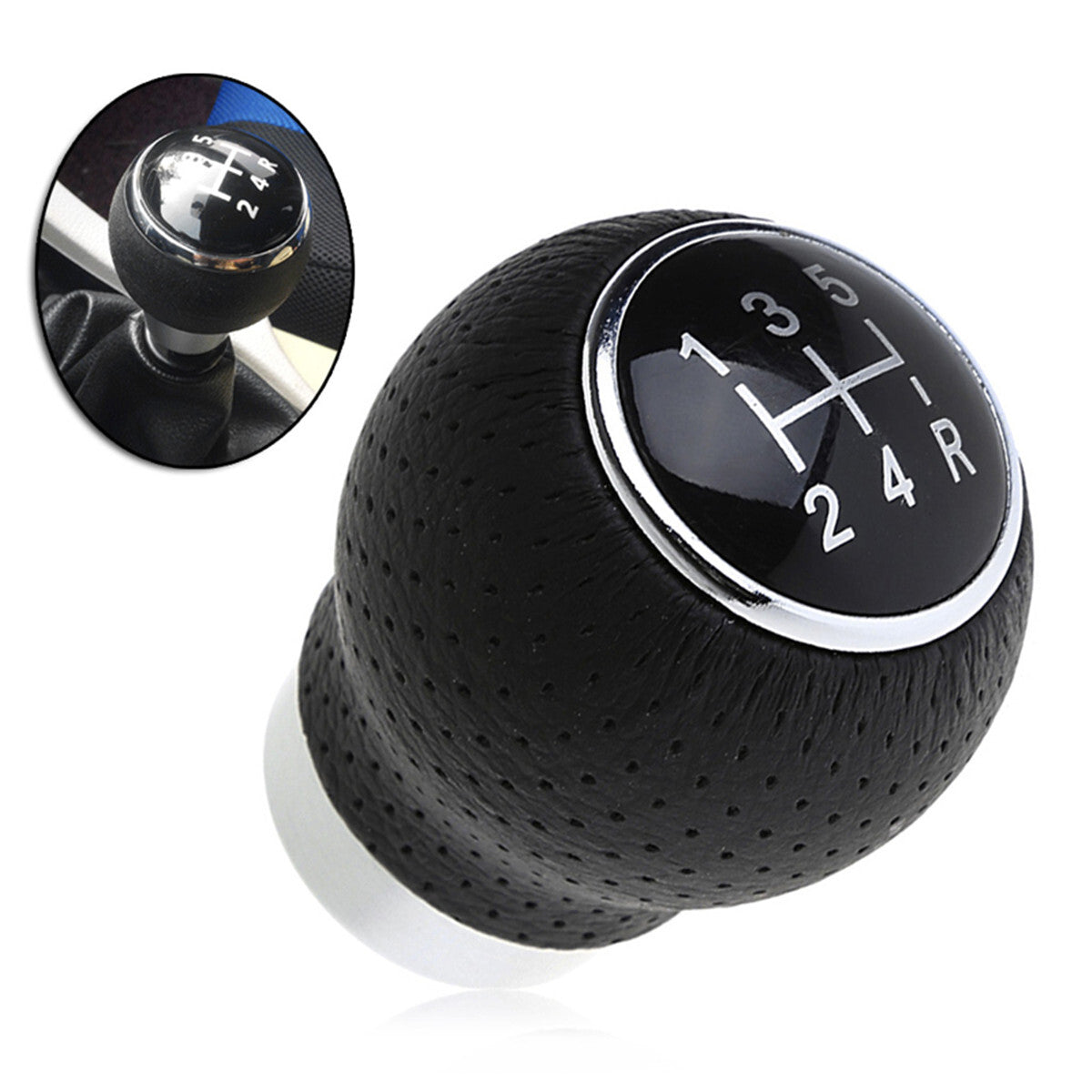 5 Speed Car Gear Stick Shift Knob Shifter Lever Leather Black Car Accessories Q